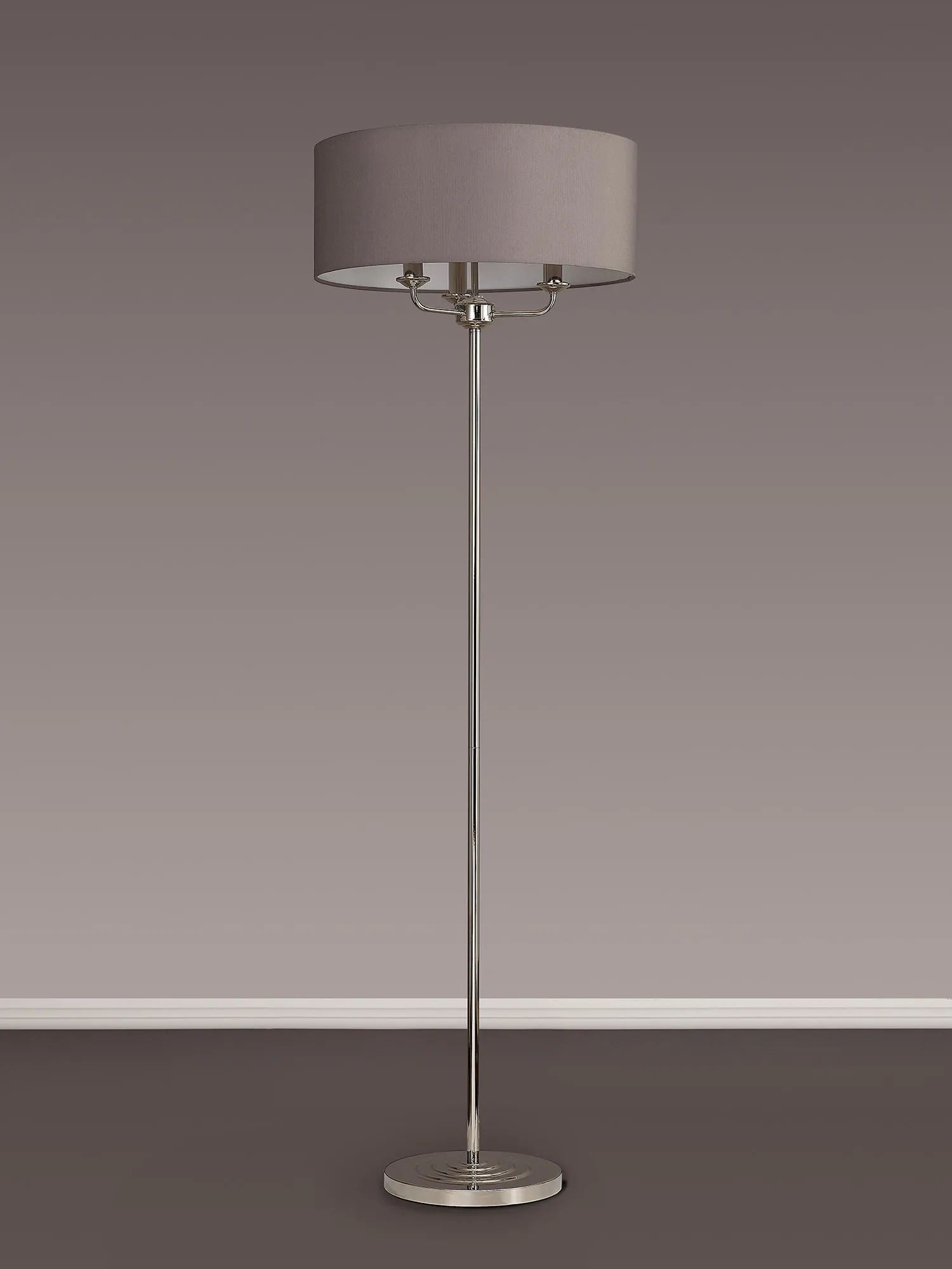 Banyan 45cm 3 Light Floor Lamp Polished Nickel; Grey DK0894  Deco Banyan PN GR